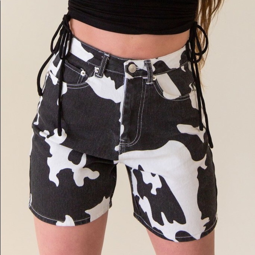 Cow Print Denim Shorts